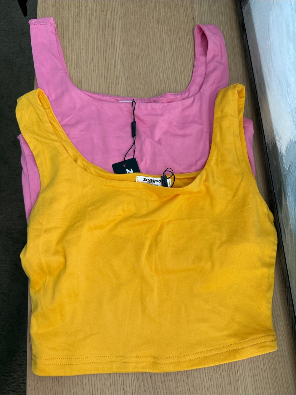 NWT Yellow and pink Square-Neck Crop Tank Tops